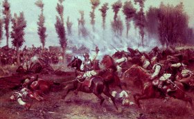Prussian Cuirassiers Attack French Supply Train.