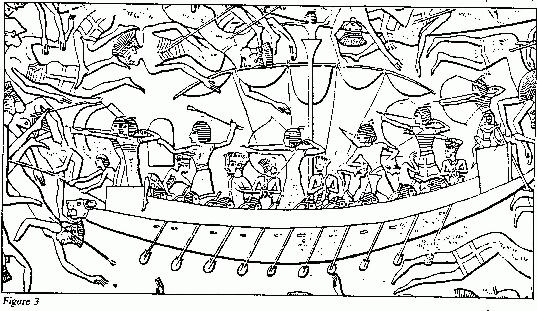 Egyptian Archers and Javelin Armed Marines Attack Sea People (from Temple carvings at Medinet Habu).